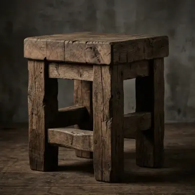 Massiver Hocker aus einem rustikalen Bauholz-Block.